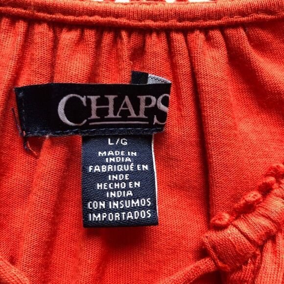 Chaps short sleeve blouse lace at shoulders orange-red color Large - Picture 2 of 6